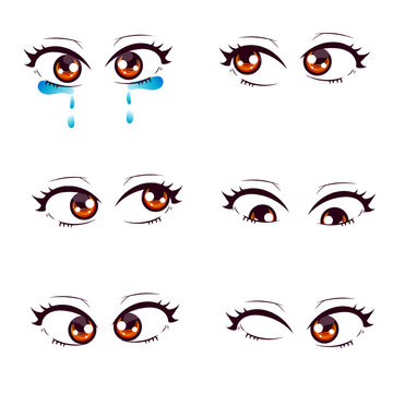 Premium vector l Set of cartoon anime style expressions. Eyes, mouth, eyebrows are different. Contour drawing for manga. Hand drawn vector illustration isolated on a white background. royalty free