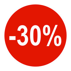 - 30 % . Cercle rouge sur fond transparent.