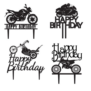 Silhouettes topper Happy birthday, motorcycle, motorbike, bike