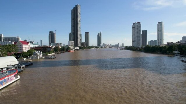 Chao Phraya River in downtown Bangkok Thailand