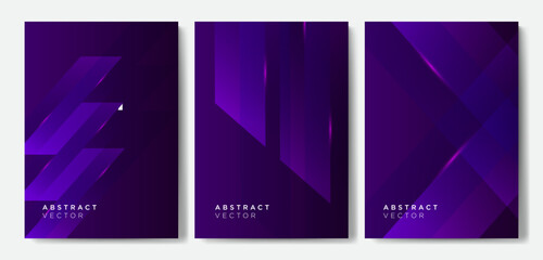 Fototapeta premium Minimalist purple gradient cover backgrounds vector set with modern geometric shapes. Modern wallpaper design for presentation, posters, cover, website and banner
