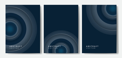 Dark blue cover backgrounds vector set with modern circular design. Modern wallpaper design for presentation, posters, cover, website and banner