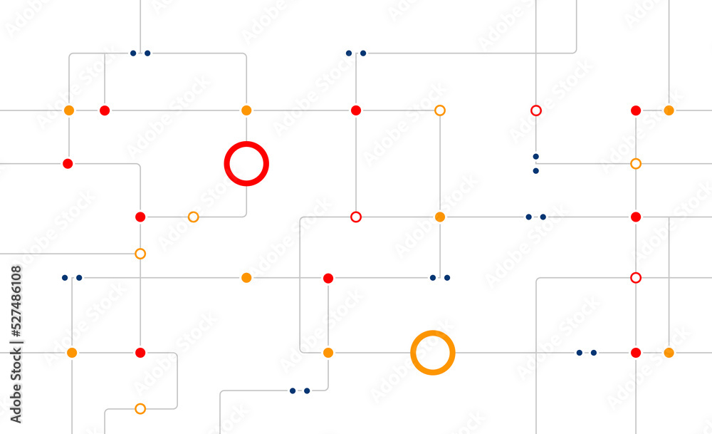 Poster Technology circuit board connected dots and lines background template. Network linked global system graphic vector.	
