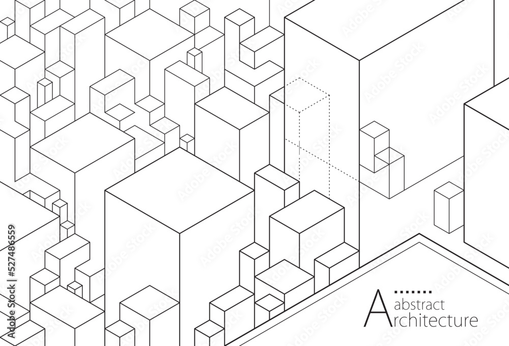 Aufkleber 3d illustration of a fantasy abstract architectural building perspective design. background line dra