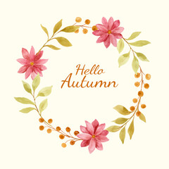 Manual painted of autumn floral watercolor as background frame.
