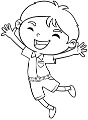 cartoon student boy happy coloring