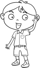 cartoon student boy say hi coloring