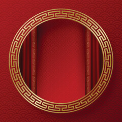 Chinese frame with oriental Asian elements on color background