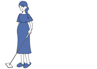 フローリングワイパーをかける妊婦