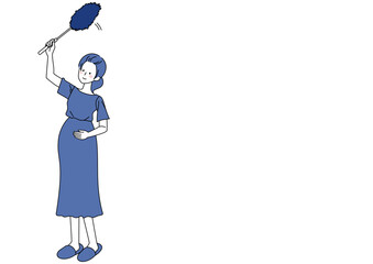 ハンディモップをかける妊婦