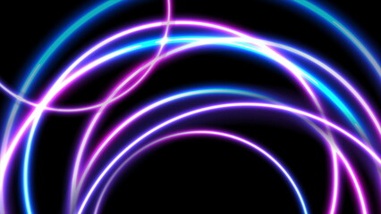 Blue purple neon glowing circles abstract background