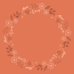 オレンジと茶色のお花のお手紙フレーム