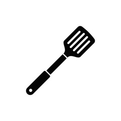 slotted spatula icon in black flat glyph, filled style isolated on white background