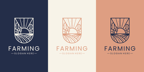 Farm sunrise line luxury logo design inspiration