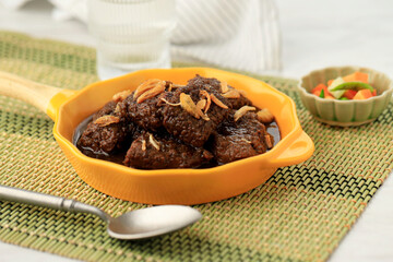 Selected Focus Semur Daging Sapi Bumbu Lapis, Indonesian Beef Stew Recipe with Soy Sauce