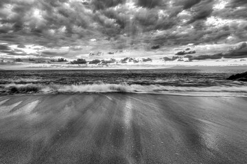 Sunset Ocean Nature Landscape Sun Rays Black And White