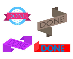 Set of ribbon with Done text. Banner template. Label sticker. Sign.