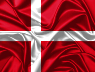 Fototapeta premium Denmark waving flag close up satin texture background