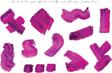 a set of abstract violet purple paint brush stroke for decoration