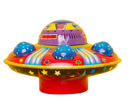 retro tin UFO toy PNG 