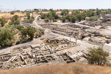 Partially restored ruins of one of the cities of the Decapolis - the ancient Hellenistic city of Scythopolis near Beit Shean city in northern Israel
