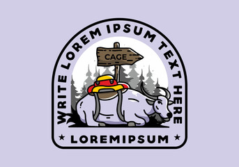 Sitting buffalo animal vector illustration badge design