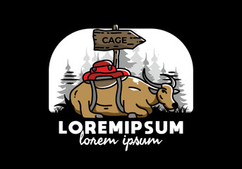 Sitting buffalo animal vector illustration badge design