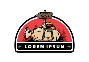 Sitting buffalo animal vector illustration badge design