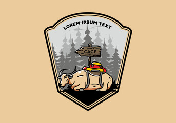 Sitting buffalo animal vector illustration badge design