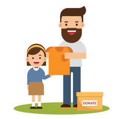 Man with box for charity and donation