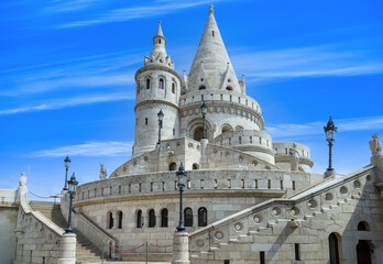 Obraz premium Hungary, tourist and travel attractions Fisherman Bastion, lookouts and panoramic views of Budapest.