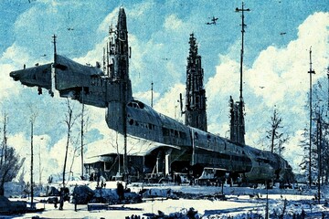 A scene of an imaginary giant machine in decay and abandonment.