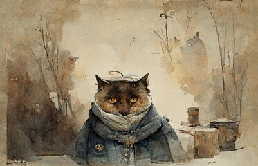 CG illustration of a cat that looks like an anthropomorphic picture book.