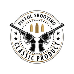 Gun emblem vector logo. with cross pistols, bullets, for club shooting or gun shops.
