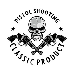 Weapon emblem vector logo. with cross gun, skull, for shooting club or gun shop.
