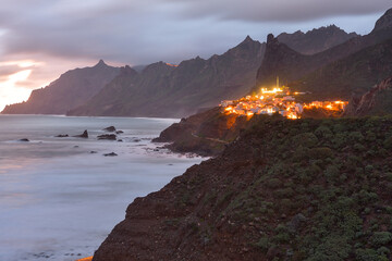 Sunset at Benijo beach, Anaga Rural Park, north of Tenerife, Canary Islands, Spain - 527501943