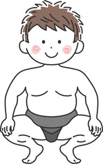 まわしを締めた、相撲部の男性のイラスト