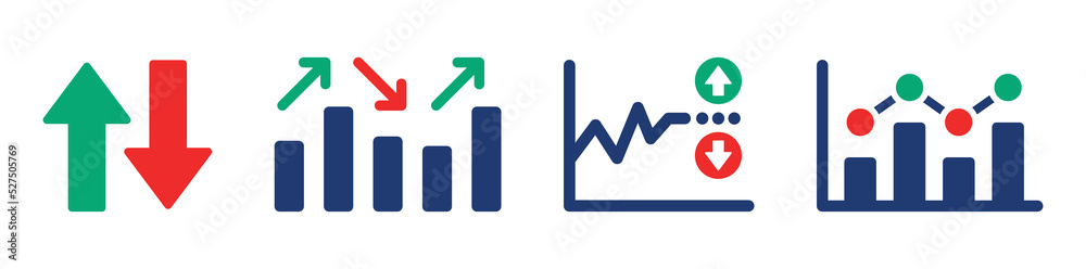 Poster graph market volatility icon set. chart up and down of stock market symbol vector illustration.