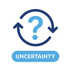 Uncertainty and confusion icon in graphic design. Question mark with arrow around symbol. Vector illustration.