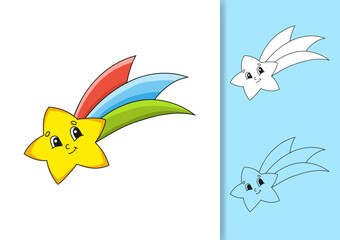 Set of images isolated on white and colored background. Design element. Black stroke. cartoon style. Fairytale theme. Vector illustration.