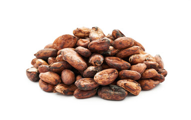 cocoa seed or cacao beans isolated on white background. heap of cocoa seed or cacao beans isolated on white background                              