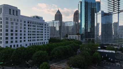 Aerial approach towards high rises in Atlanta Midtown area
