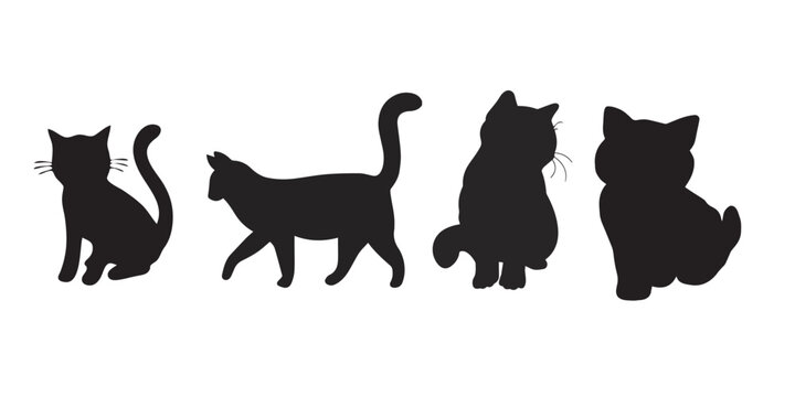 cats silhouette group in the white background