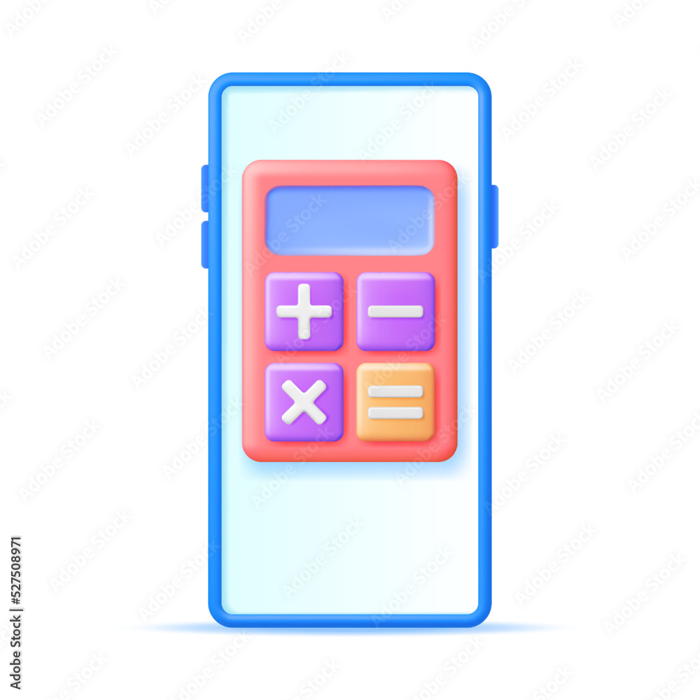 Aufkleber 3d calculator app on smartphone screen isolated. mobile phone with calculator application on touchsc