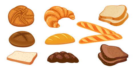 Collection set of food bakery bread
