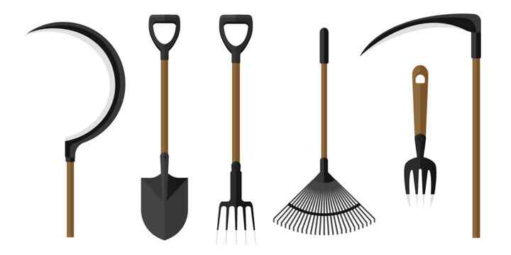 Collection set of garden tool shovel sickle reaping hook rake