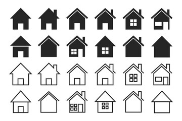 Home black icon set. House with glyph and line vector illustration	