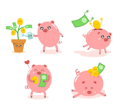 Piggy Bank Cute Cartoon Character 