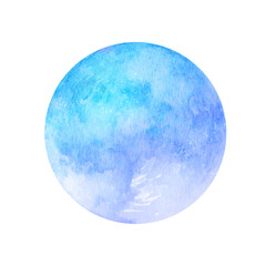 水彩で描いた水色の月のイラスト　挿絵　背景イラスト