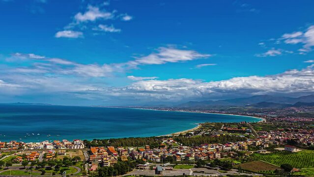 Astonishing View Of Oliveri Town On The Coastline Of Sicily, Italy. Popular Travel Destination. timelapse